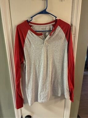 Men’s Large Arizona Long Sleeve T Shirt Gray With Red Sleeves Baseball Shirt